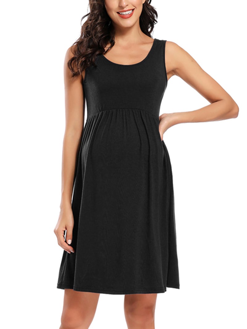 Ecavus Womens Maternity Tank Dress Stripe Color Block Sleeveless Knee Length for Baby Shower - Image 2